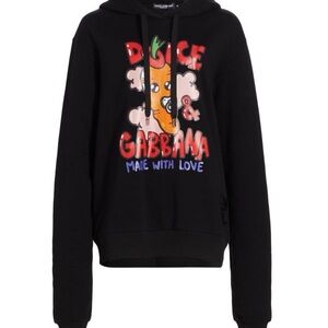 NWT Dolce & Gabbana Black Graphic Logo Hooded Sweatshirt, Women’s Oversized Fit